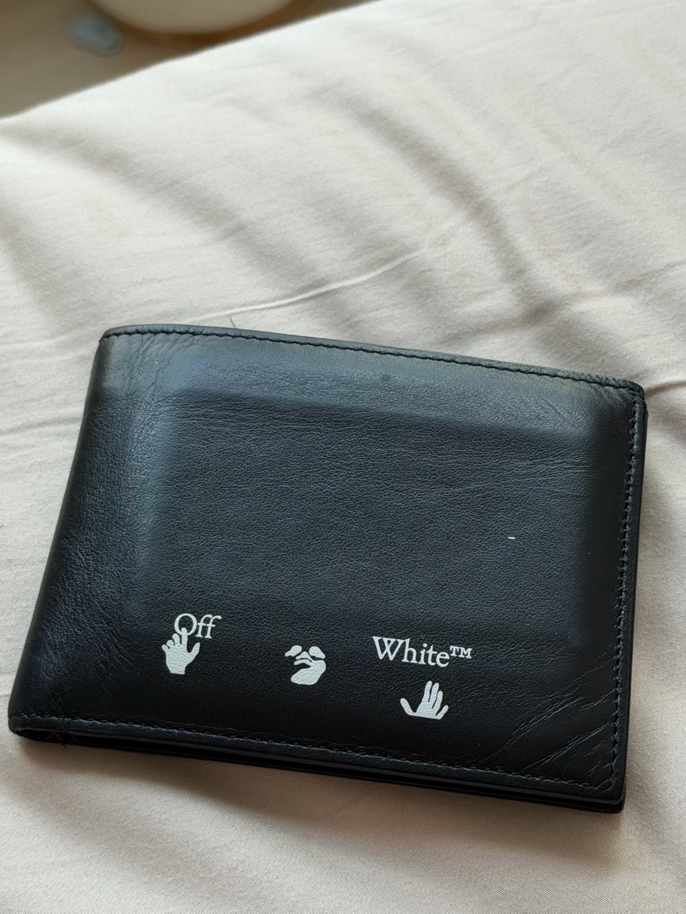 Off-White Black Leather Wallet with White Logo Icons